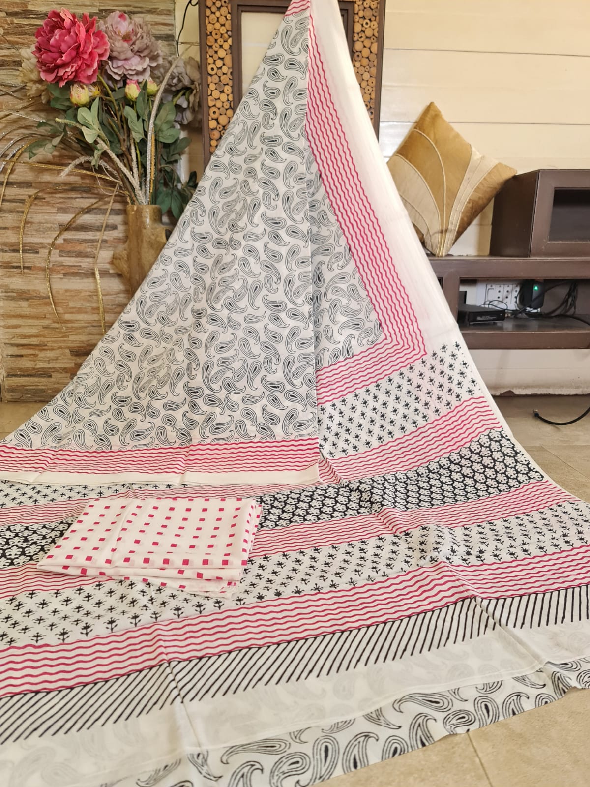 Handblock printed Pure Cotton Mulmul Saree