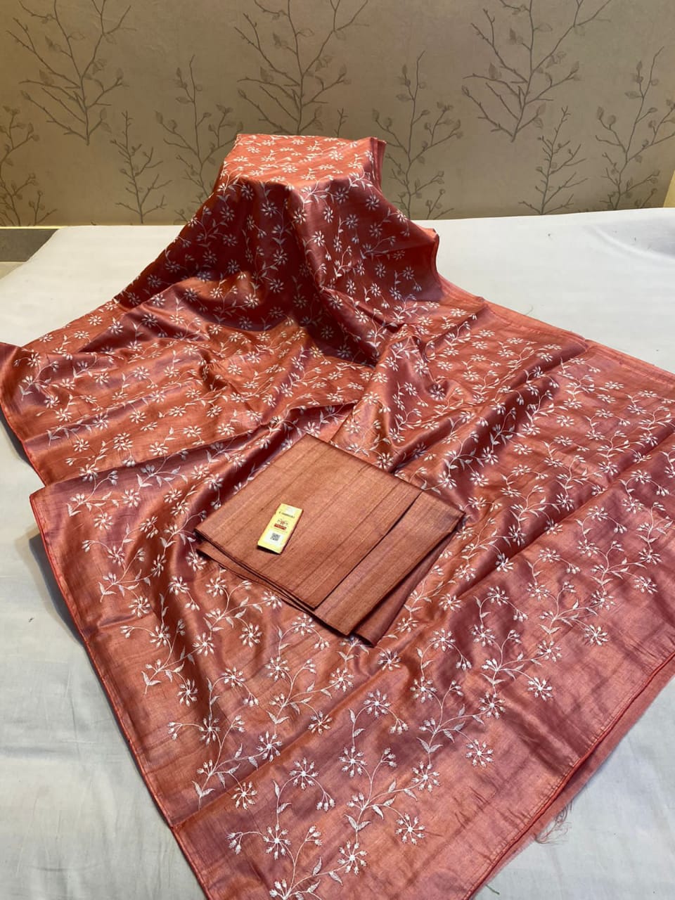 Semi tussar silk embroidered saree