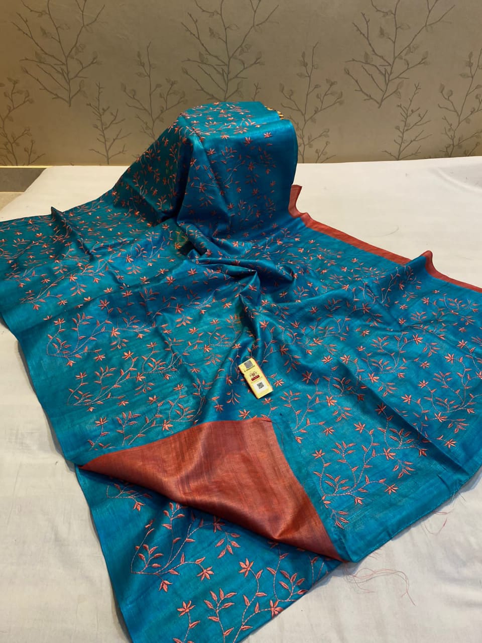 Semi tussar silk embroidered saree