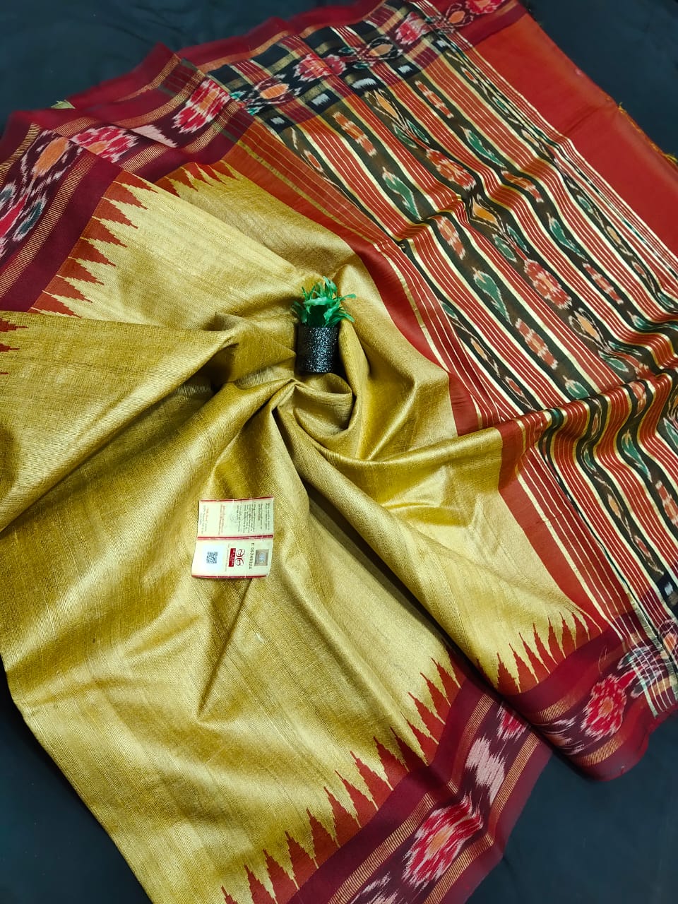 Pure Tussar Saree with Ikat temple border