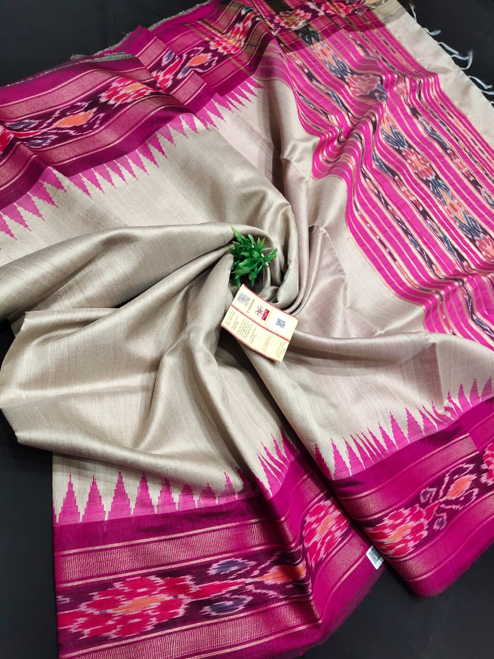 Pure Tussar Saree with Ikat temple border