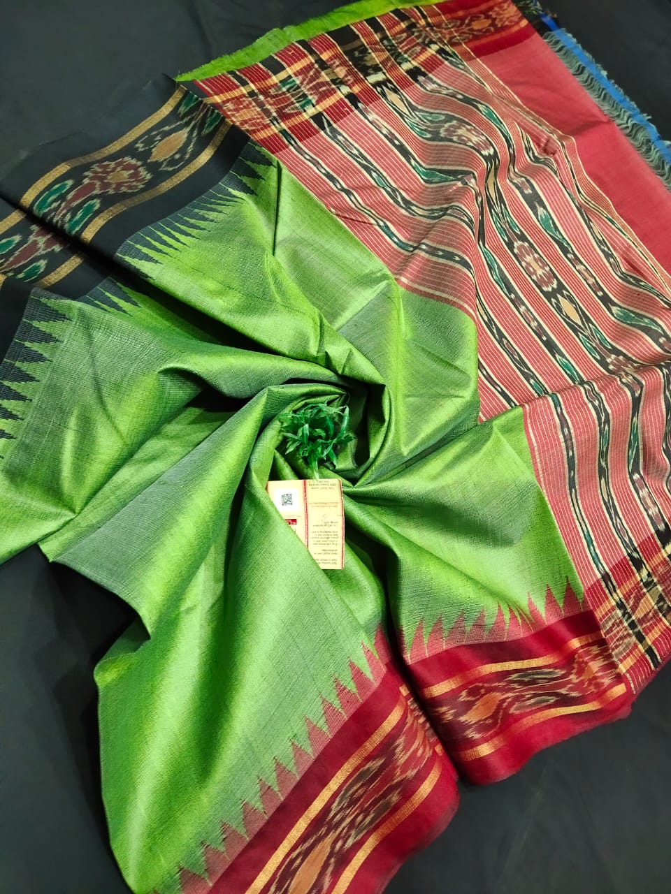 Pure Tussar Saree with Ikat temple border