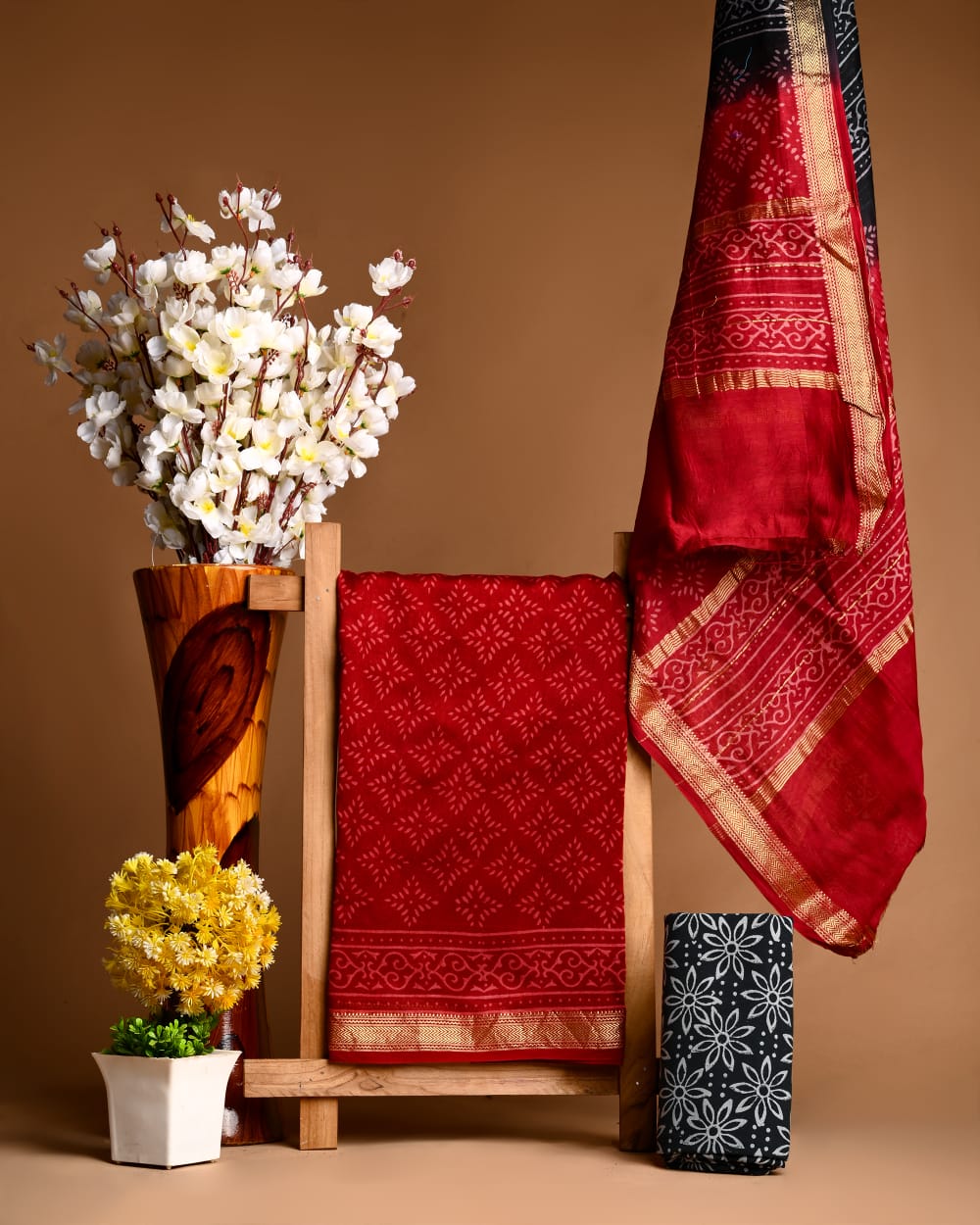 Hand block printed Maheshwari silk suits