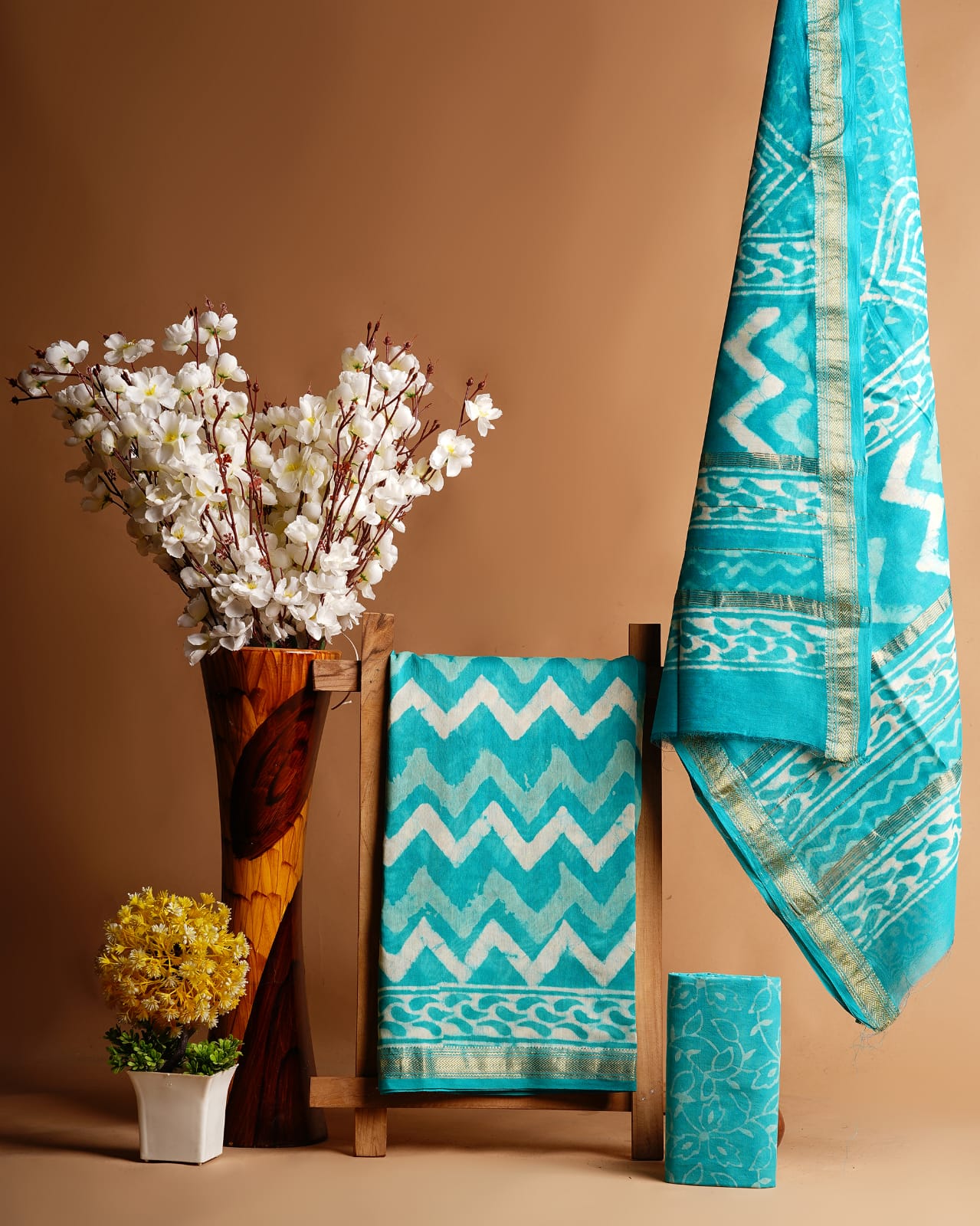 Hand block printed Maheshwari silk suits