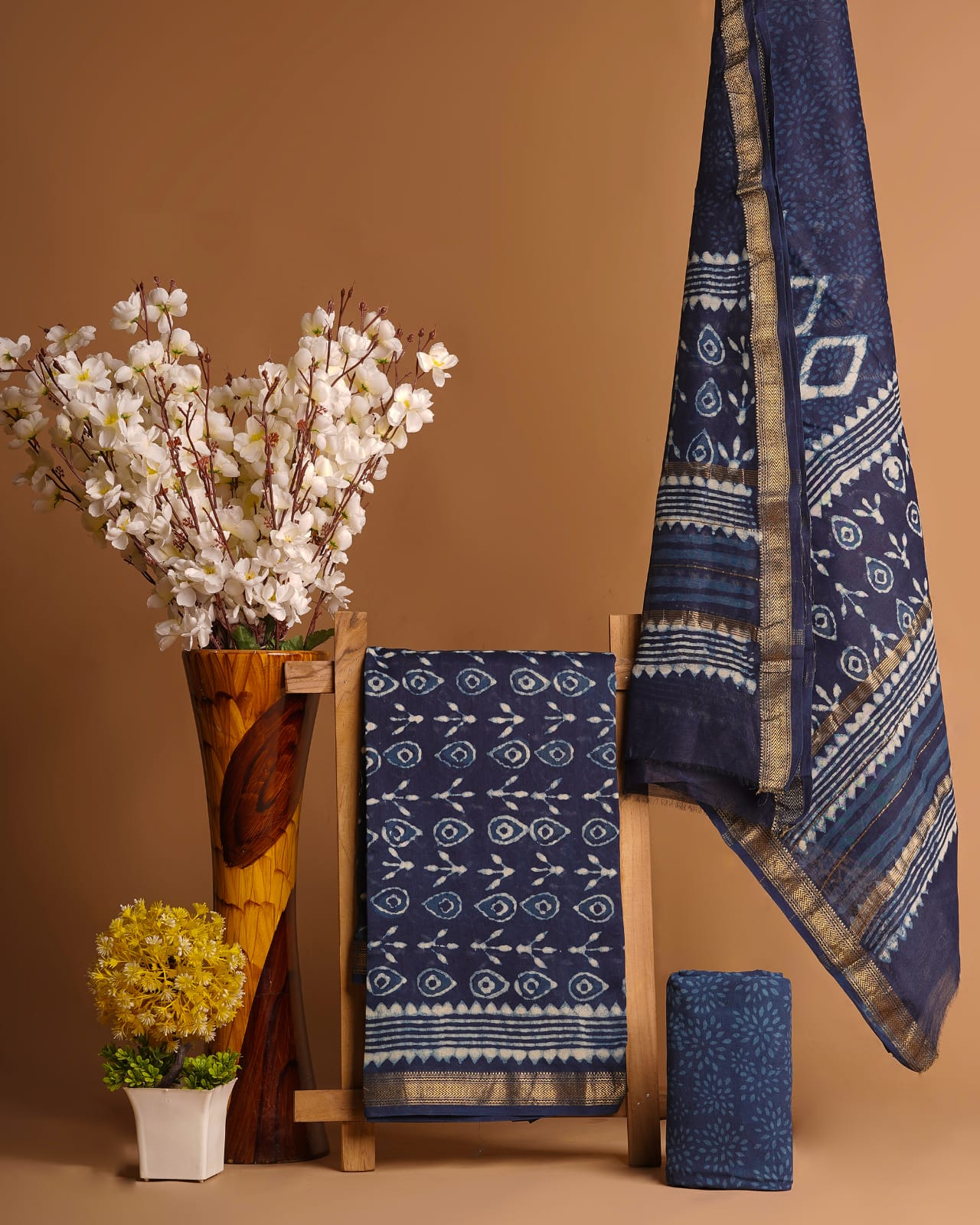 Hand block printed Maheshwari silk suits