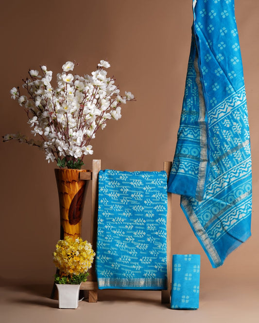 Hand block printed Maheshwari silk suits