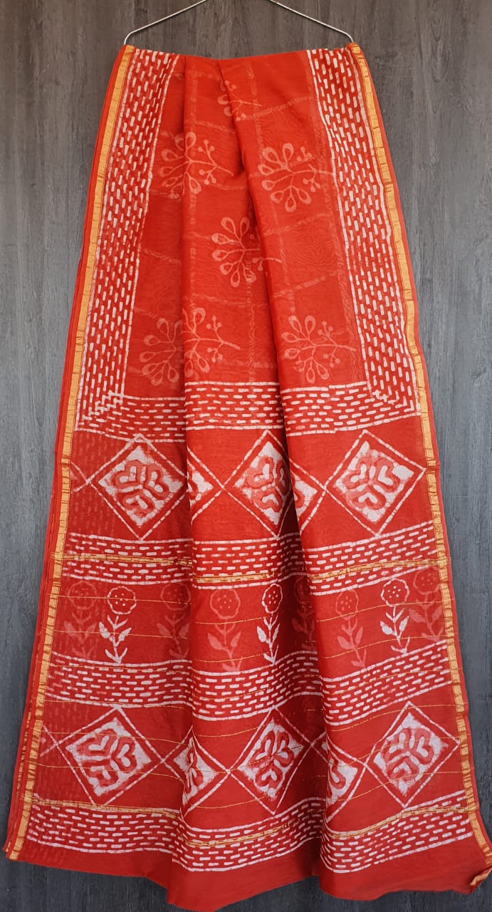Handblock printed Chanderi Silk Saree