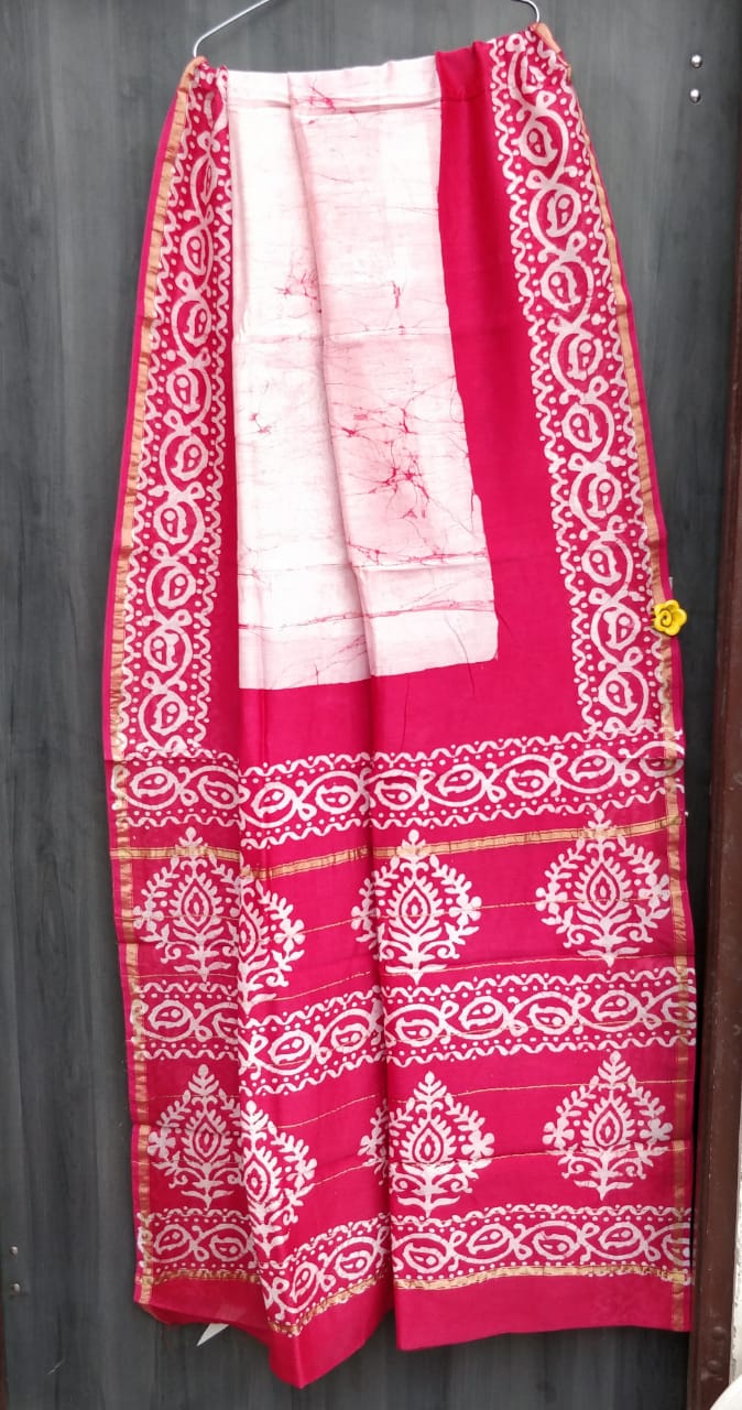 Handblock printed Chanderi Silk Saree