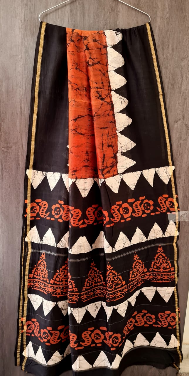 Handblock printed Chanderi Silk Saree