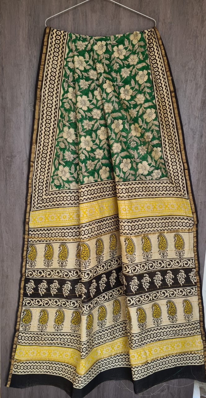 Handblock printed Chanderi Silk Saree