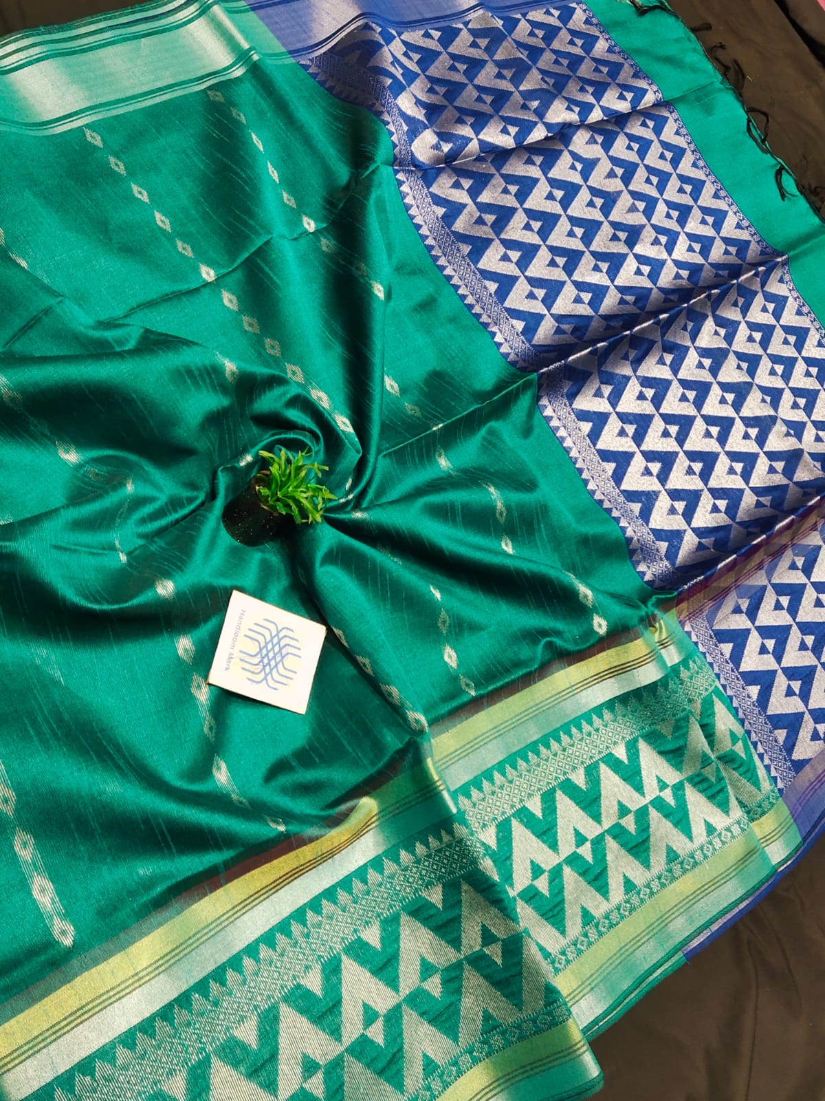 Semi raw silk saree with jamdani border