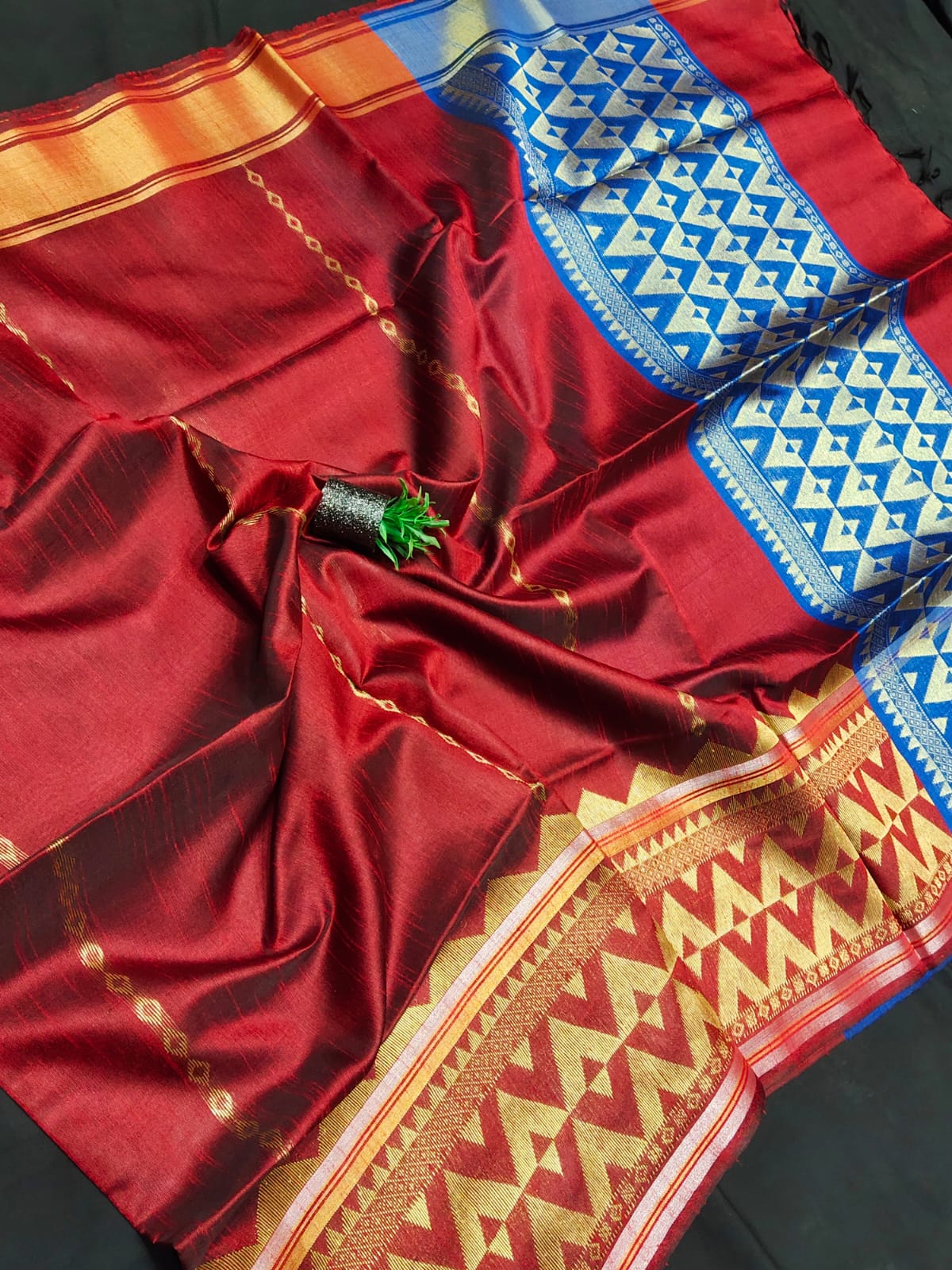 Semi raw silk saree with jamdani border