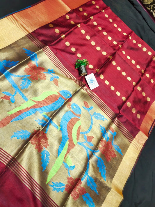 Semi raw silk saree with parrot design