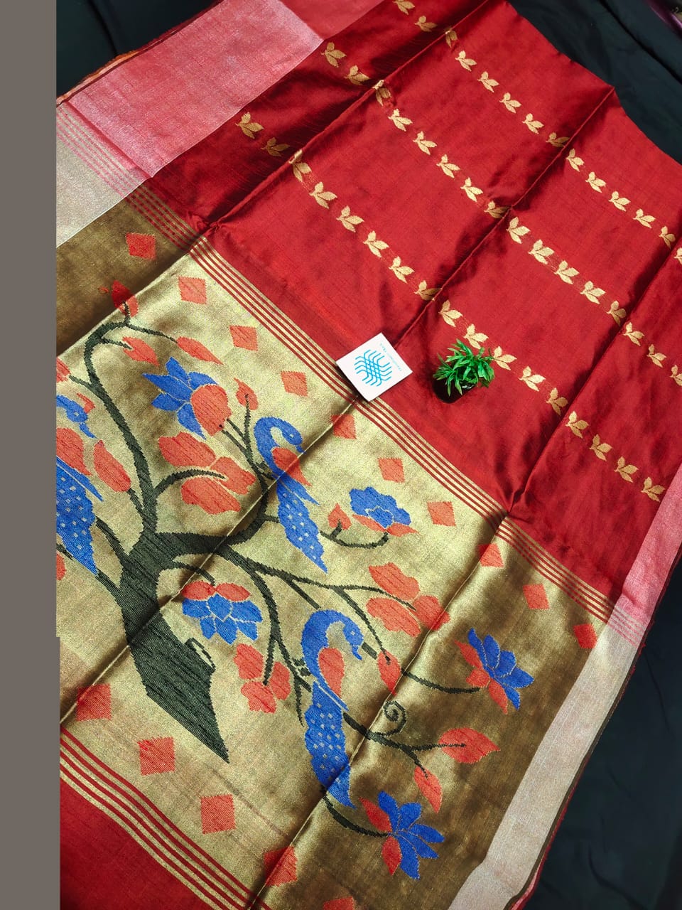 Semi raw silk saree with parrot design