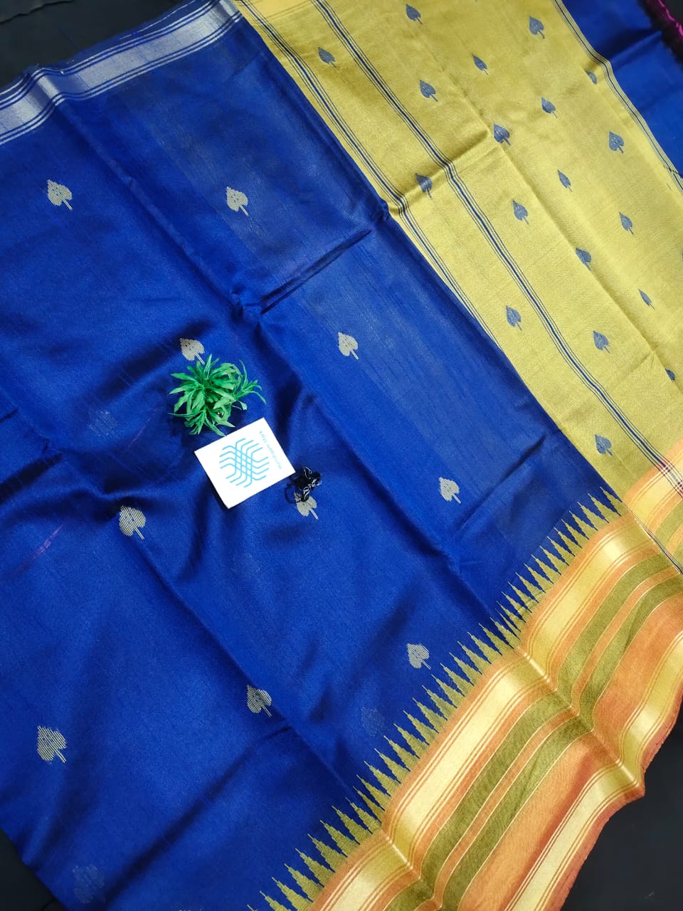 Semi raw silk saree with temple border
