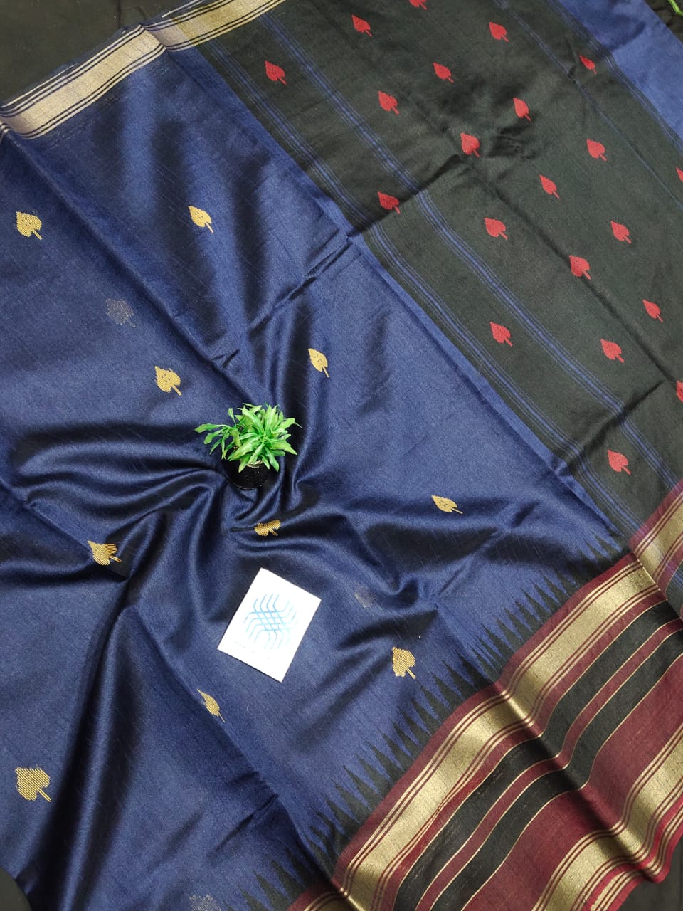 Semi raw silk saree with temple border