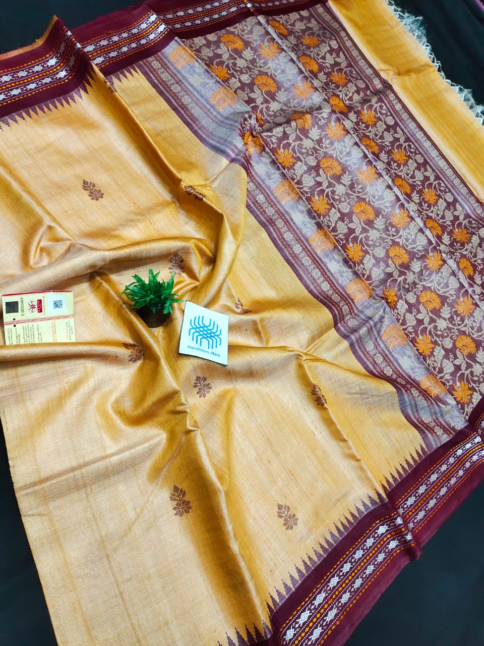 Pure desi Tussar silk Saree with temple Vidarbha border