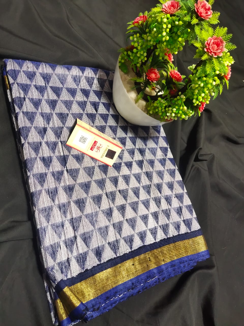 Pure raw silk saree half triangle design