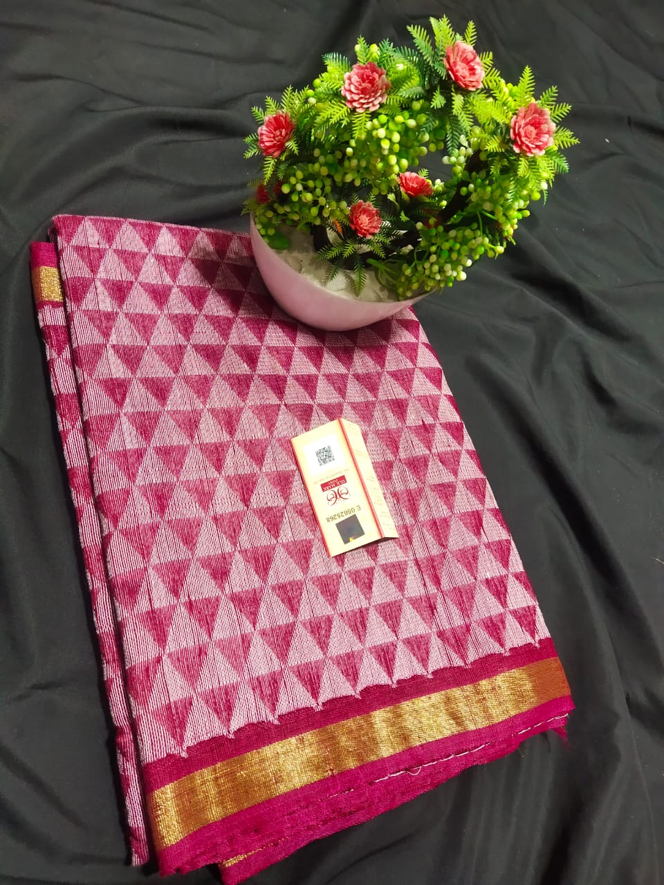 Pure raw silk saree half triangle design