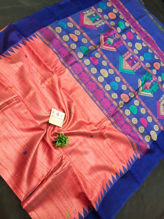 Pure Tussar Silk saree with temple border