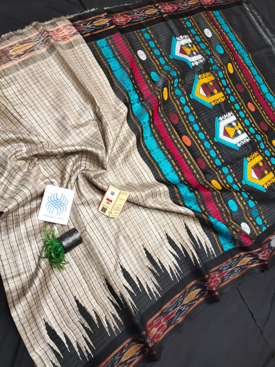 Pure Tussar Silk Saree with Temple Border