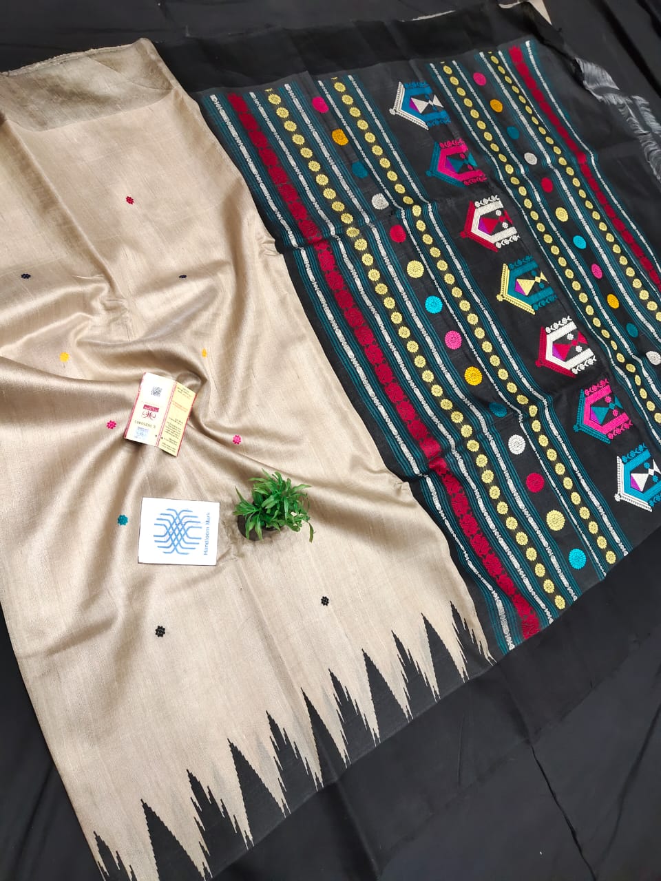 Pure Tussar Silk Saree with Temple Border