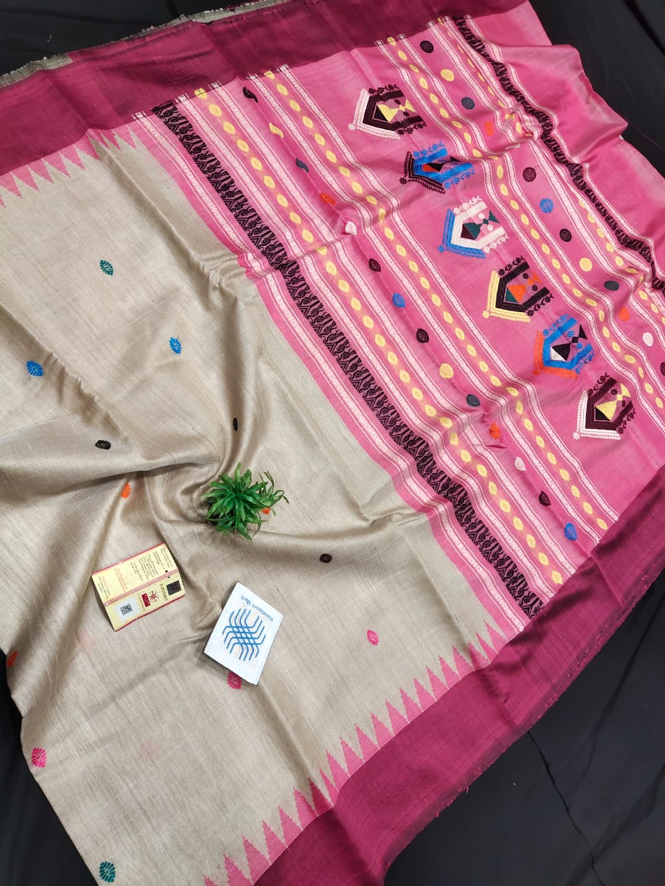 Pure Tussar Silk Saree with Temple Border