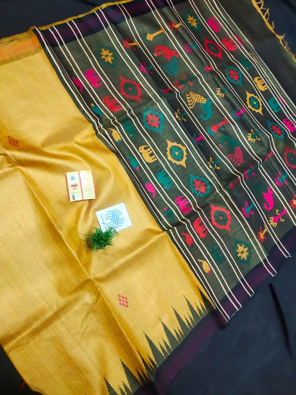 Pure Tussar Silk Saree with Temple Border