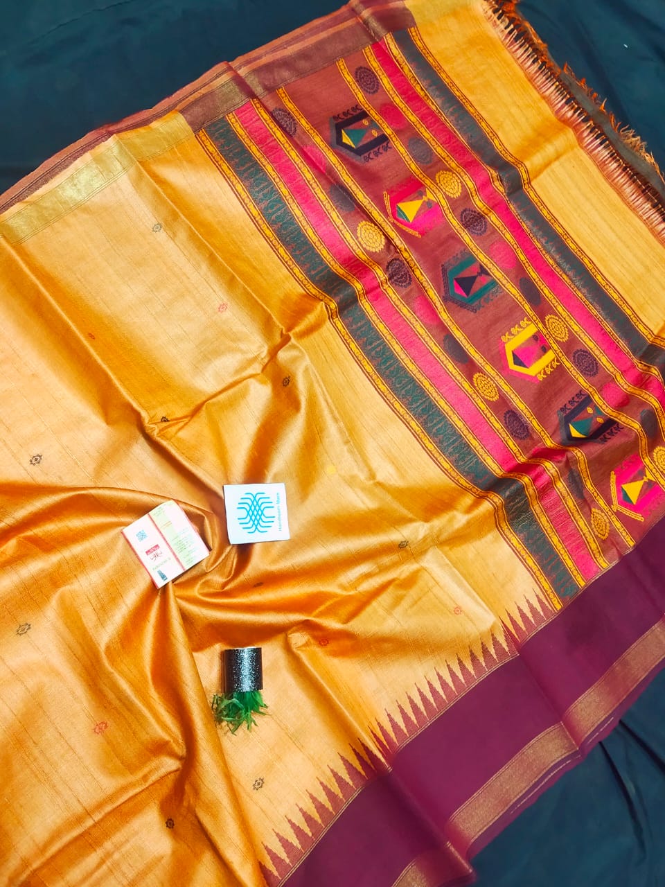Pure Tussar Silk Saree with Temple Border