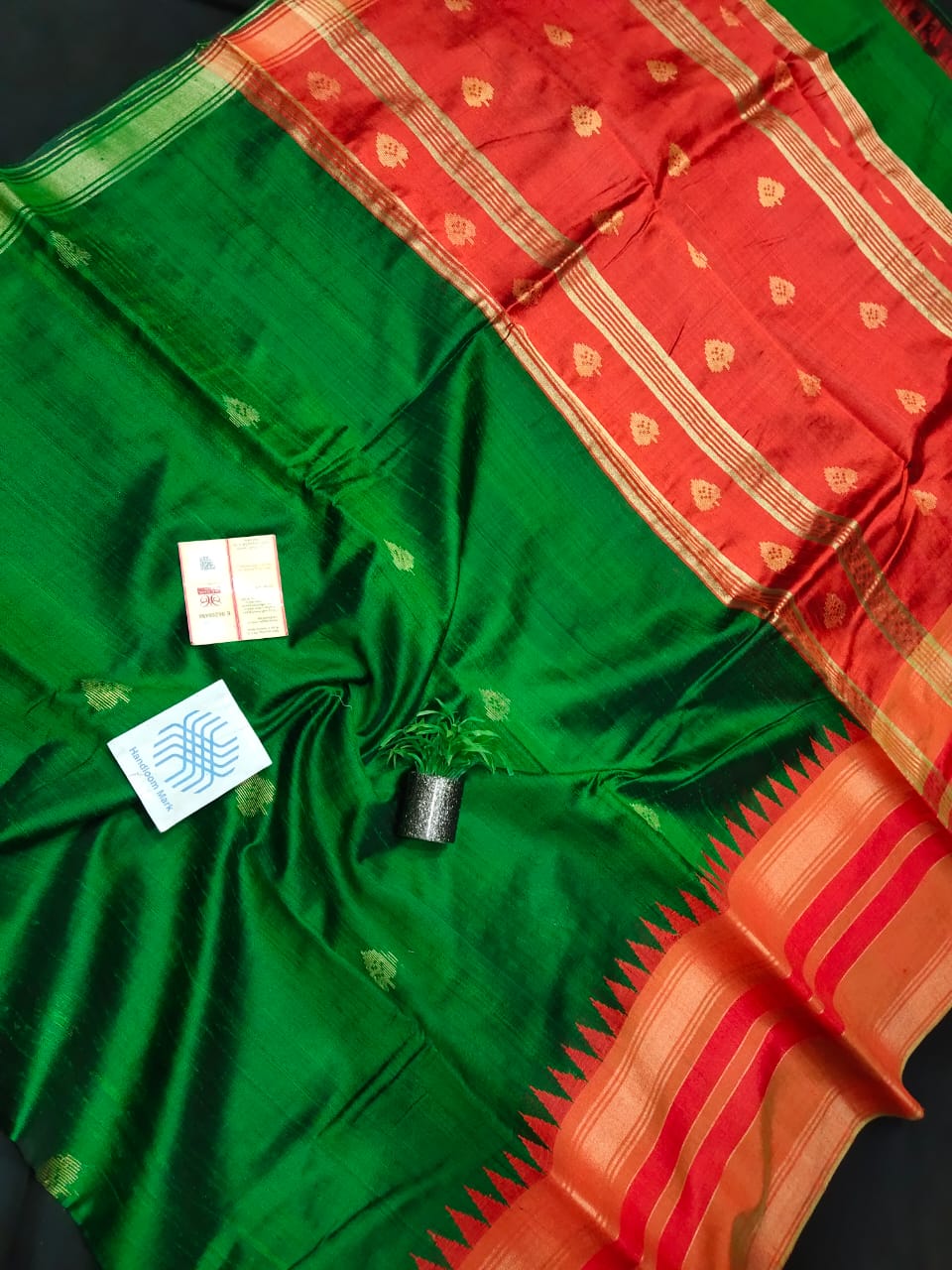 Pure raw silk saree with multi temple border
