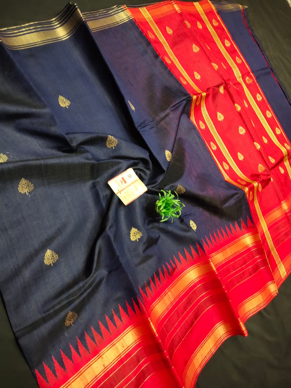 Pure raw silk saree with multi temple border