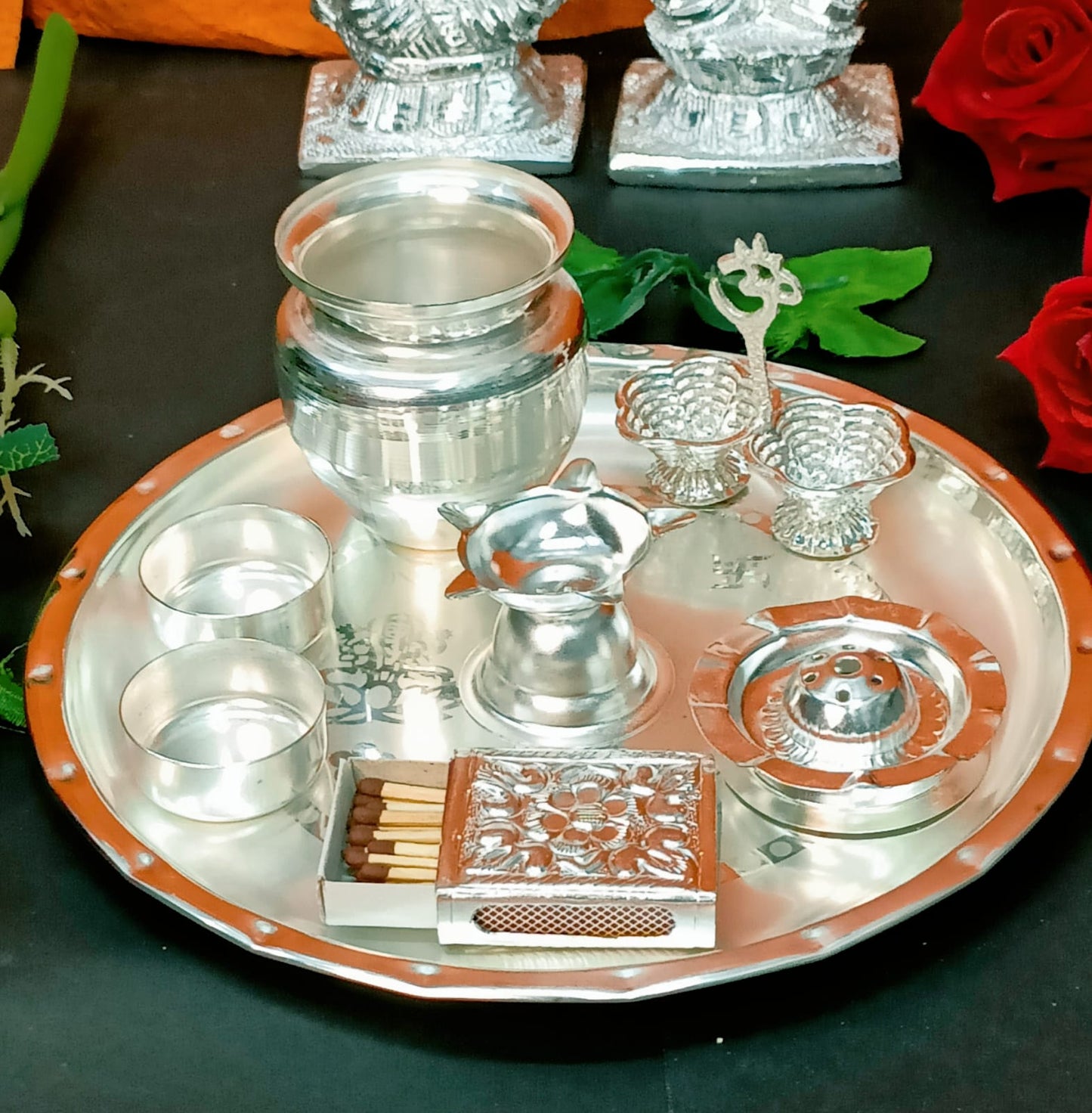 Silver plated pooja set