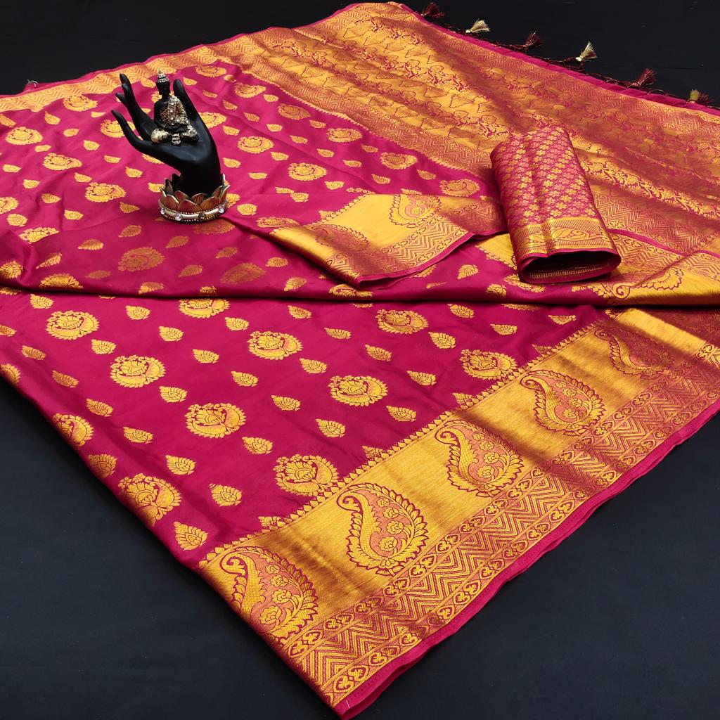 Gold Zari weaved Crepe Silk Saree