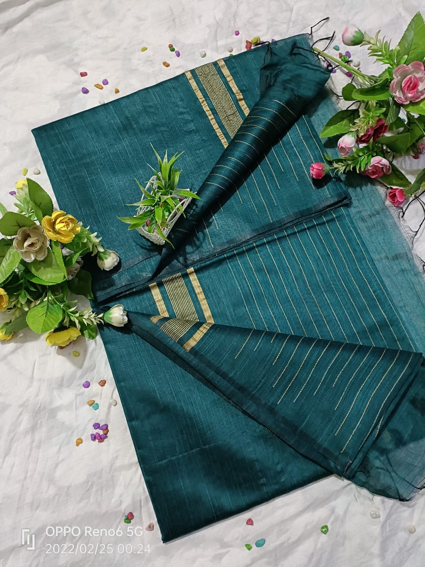 Kantha stitched Maheshwari silk saree