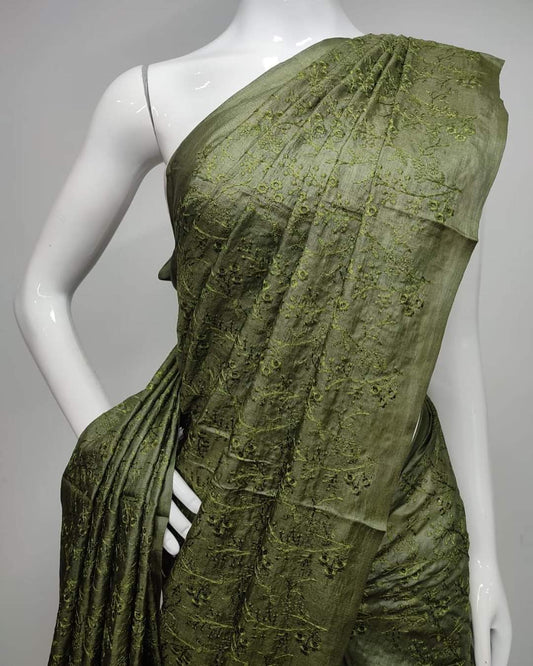 Semi tussar embroidered silk saree