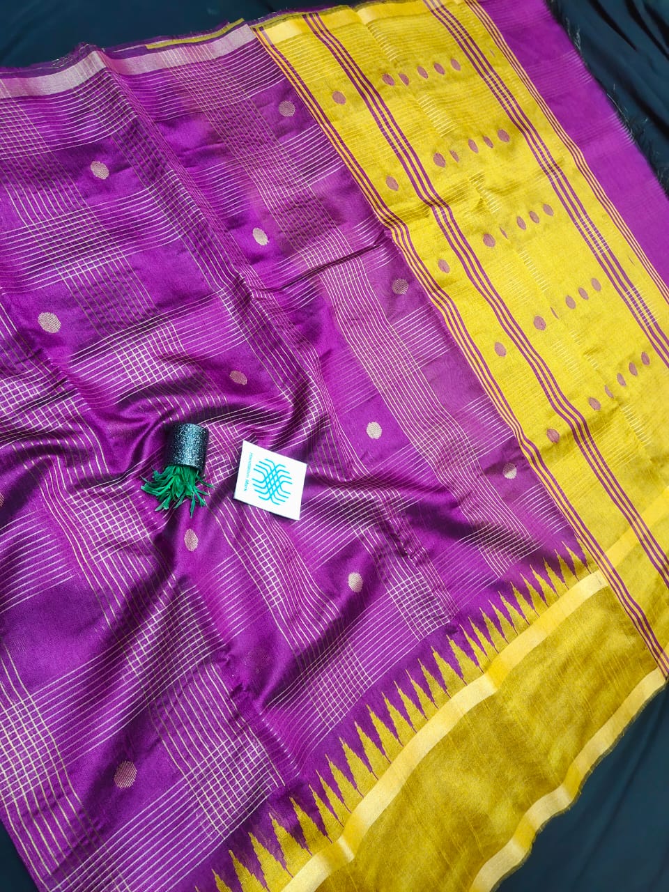 Semi Raw silk saree with temple border