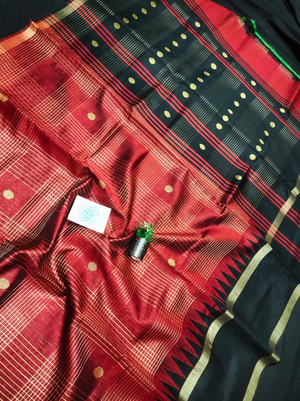 Semi Raw silk saree with temple border