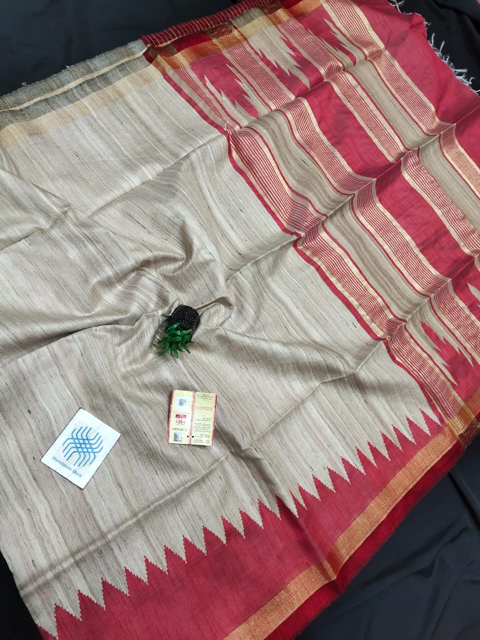 Pure Gicha raw silk Saree with temple border