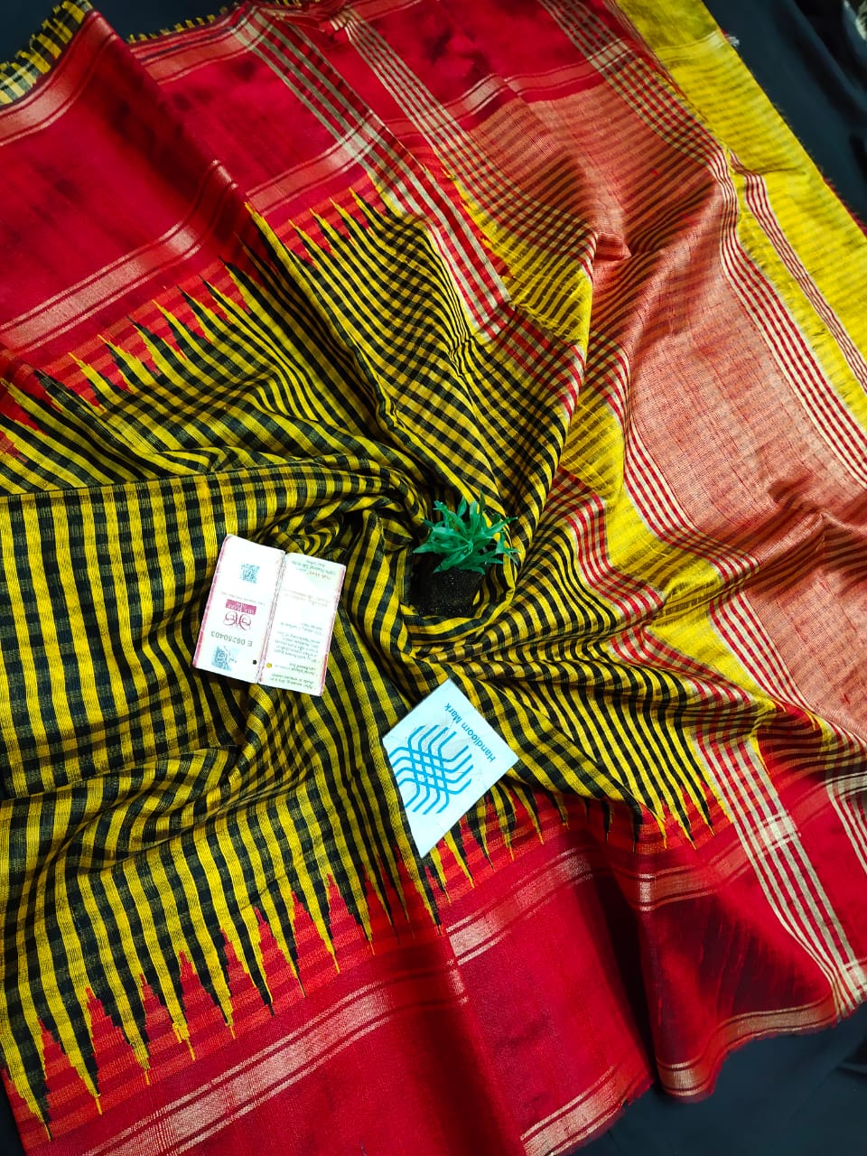 Pure raw silk temple border Saree