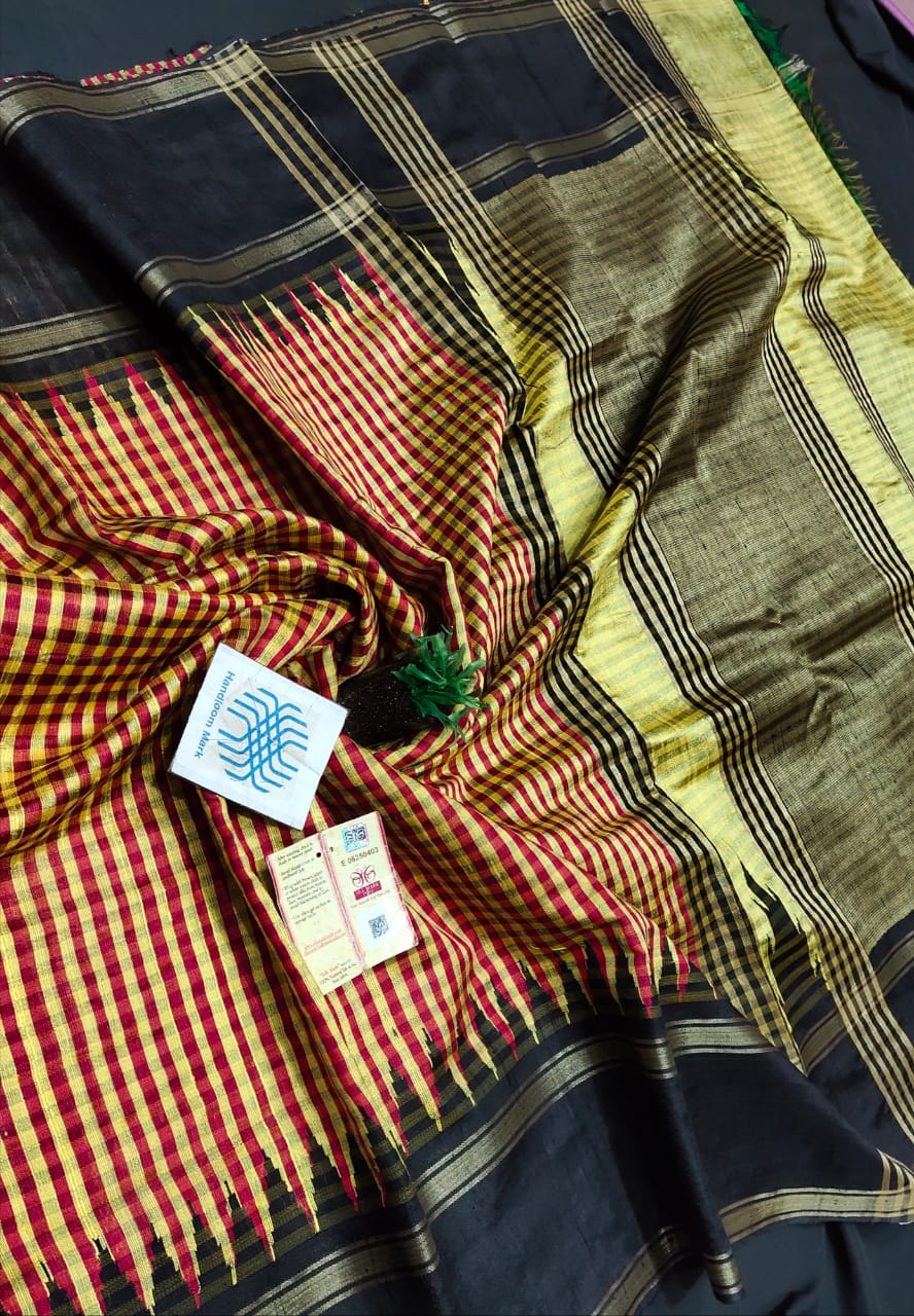 Pure raw silk temple border Saree