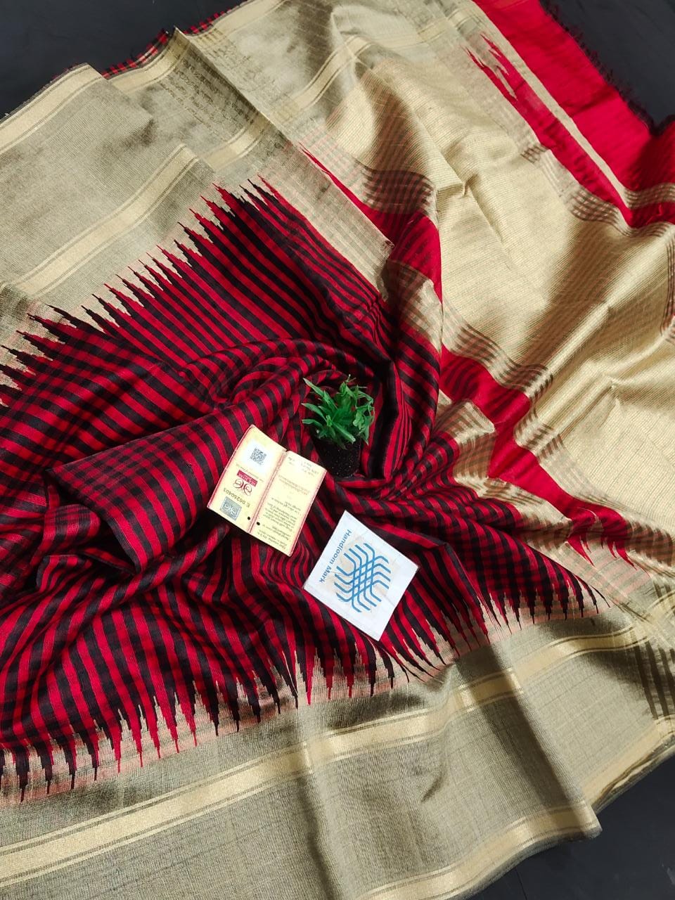 Pure raw silk temple border Saree