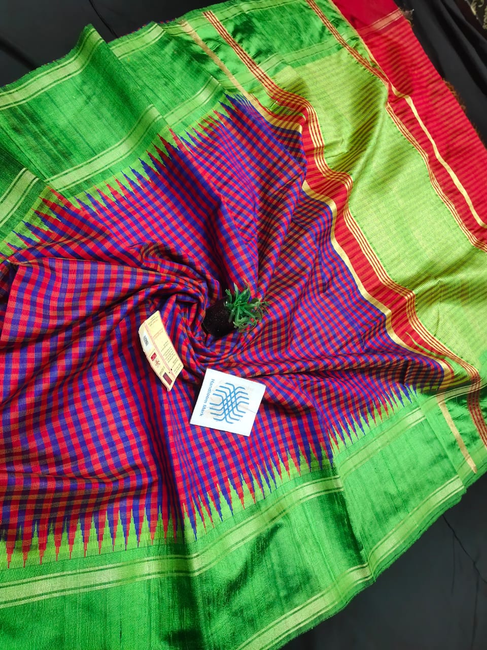 Pure raw silk temple border Saree