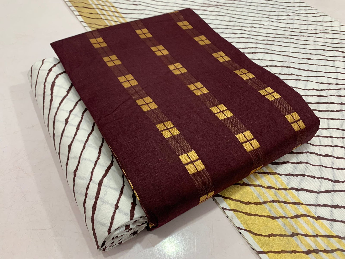 Golden Buti Leheriya Suit Materials
