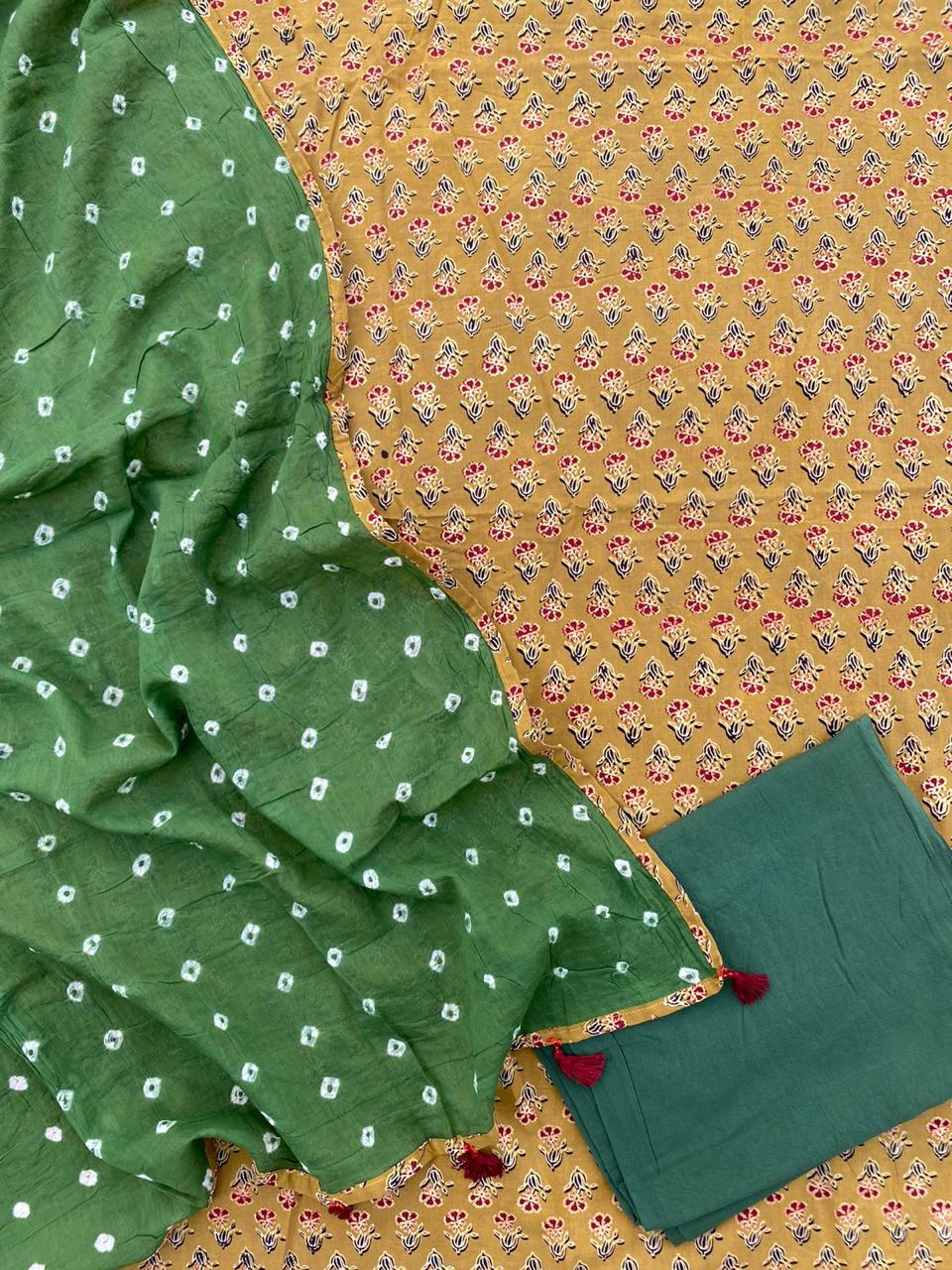 Ajrakh Bandhani 3 Pieces Cotton Suit Set
