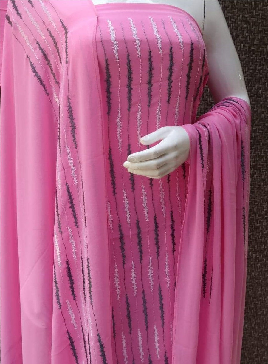 Semi Tussar Silk Embroidered Suit Materials