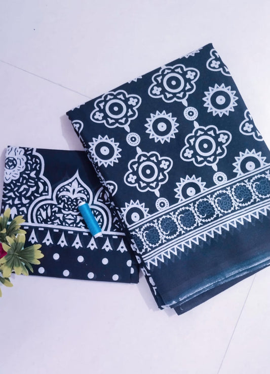 Bagru handblock printed pure cotton mulmul sarees
