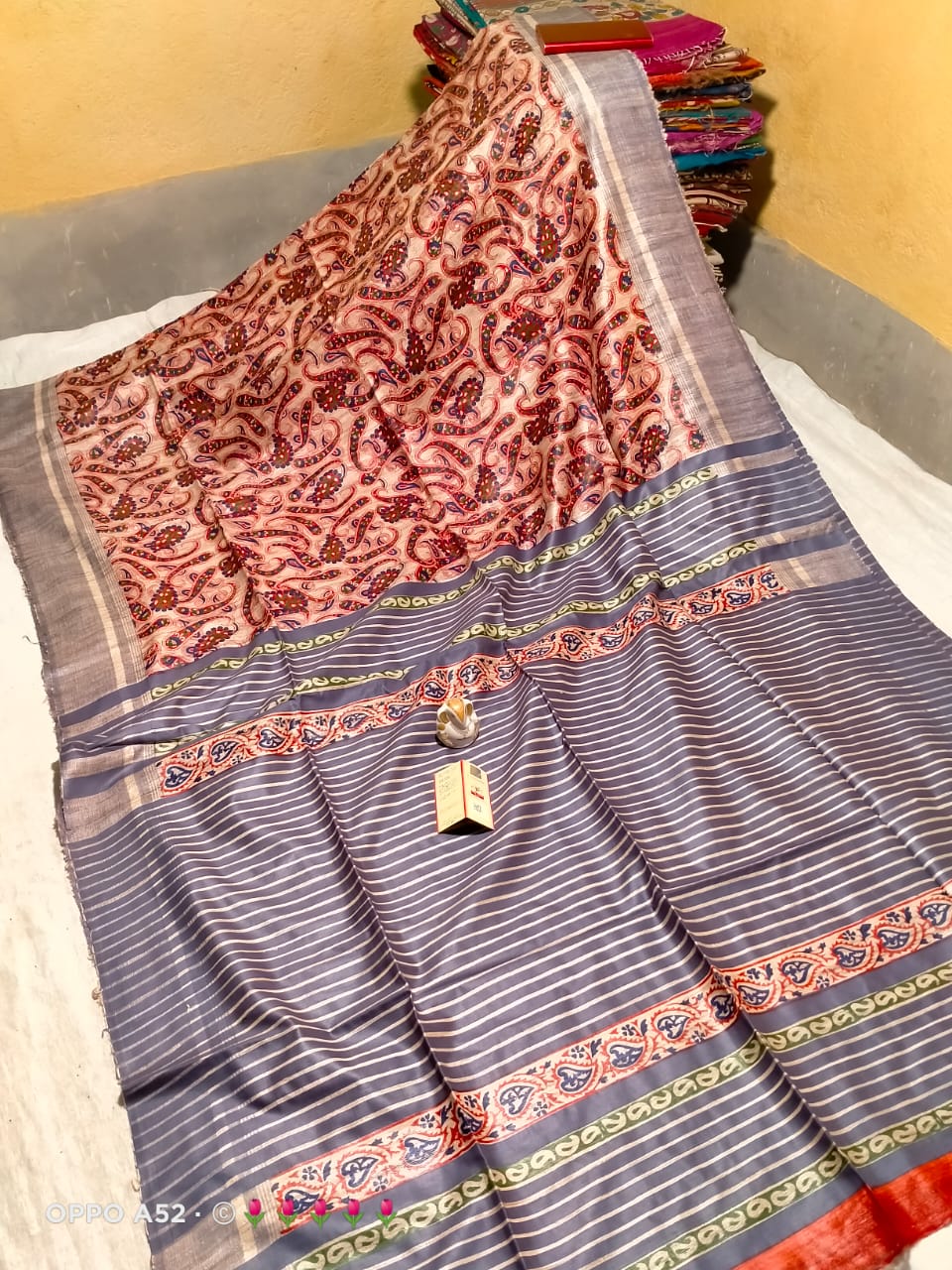 Tussar Ghicha Block Print Saree