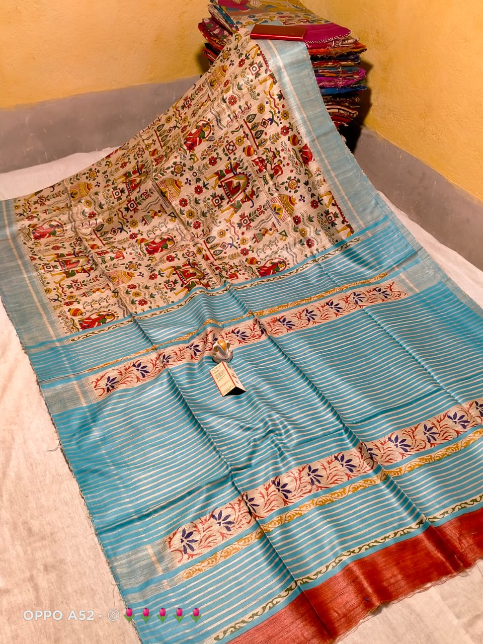 Tussar Ghicha Block Print Saree
