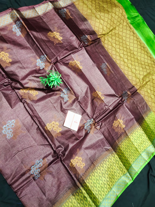 Pure Tussar silk saree with body design and heavy work