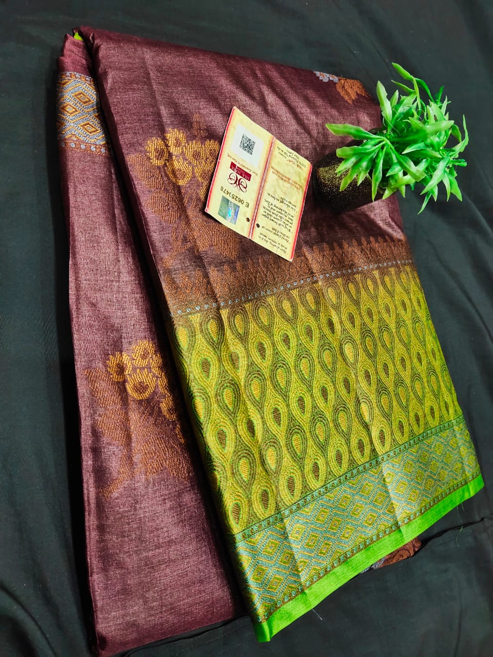 Pure Tussar silk saree with body design and heavy work